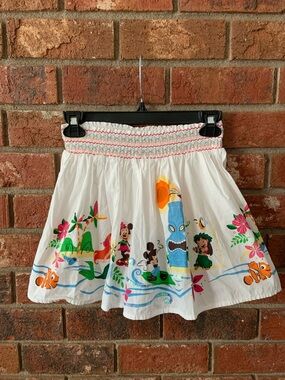 Disney Store Vintage White Tropical Graphic Smocked Waist Skirt Skort